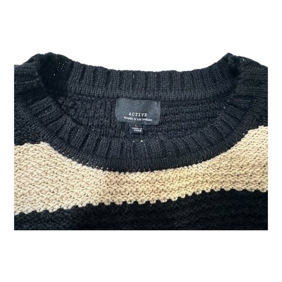 Active Designed in Los Angeles | Women’s Black Tan Striped Knit Sweater | Size L - Picture 3 of 3